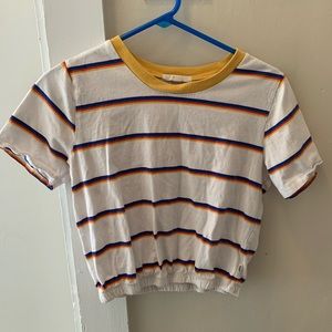 Vans yellow,white,blue, orange striped shirt.